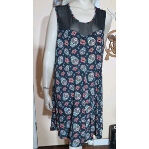 Hot Topic Dress Skull Floral Skater Rockabilly Open Back Sheer Y2K